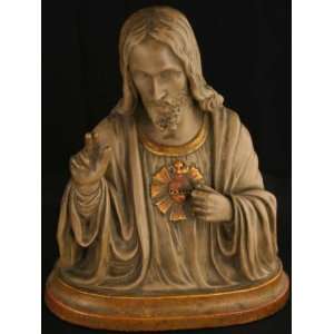  Vintage French Chalkware Bust Jesus Sacred Heart Signed 