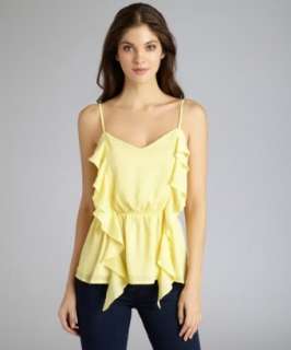 Isabel Lu yellow cotton blend spaghetti strap ruffle blouse   