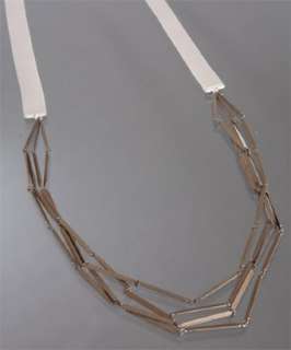 Beth Lauren grey satin ribbon Panne multi chain necklace   