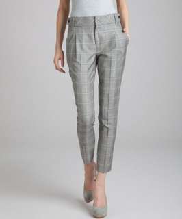 Gucci grey wool plaid skinny pleated pants