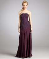 Sue Wong plum beaded strapless gown style# 319325301