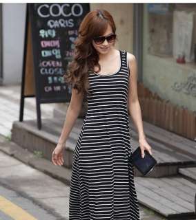 wholesale Elegant Stripe Beach Cotton Dress Black