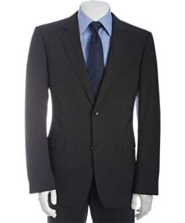 Gucci black finely striped wool two button suit with flat front pants
