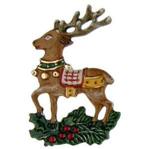 Santas Reindeer German Pewter Christmas Tree Ornament:  