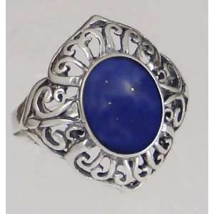 Magnificent Sterling Silver Filigree Ring with a Striking Lapis 