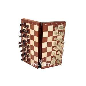  Magnetic Wooden Inlaid Travel Chess Set: Toys & Games