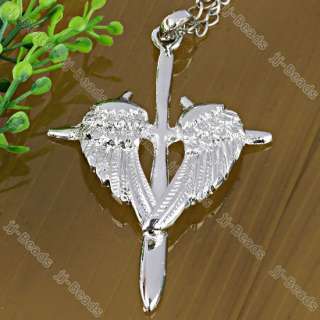 1x Cross Angel Wing Crystal Silver Plated Pendant Charm  