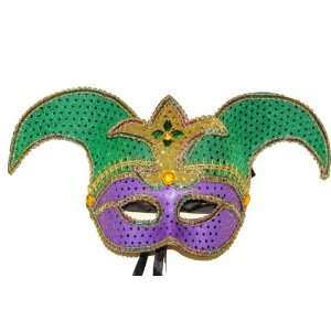  Vebetian Mardi Gras Jester Half Mask in Green & Purple 