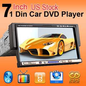 1Din 7 In LCD Flip Down Car DVD CD VCD AM/FM Player AUX IN BT Touch 