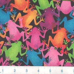  45 Wide Funny Frogs Rainbow Fabric By The Yard: Arts 