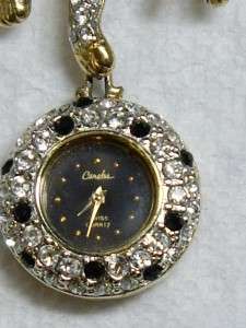 Carolee Pave Crystal Enamel Jaguar Watch Dangle Brooch  