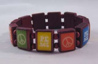 12 New Wholesale Colorful Wood Peace Sign Bracelets #B1181  