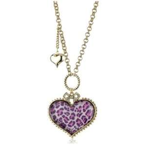 Betsey Johnson Lovely Leopard Long Heart Chain Necklace