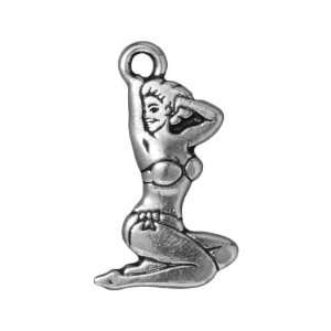  Fine Silver Plated Pewter Pin Up Girl Tattoo Charm 25mm (1 