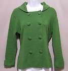   Green Cotton Sweater Ladies Medium M Fold Over Button Front Tie Back