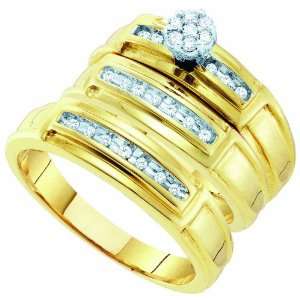   Gold .22CT Round Cut Diamond Wedding Engagement Bridal Trio Ring Set