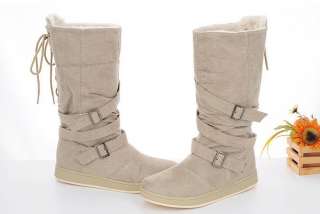 Women Winter Snow Suede & Fur Lace up Boots Shoes Khaki US 6~8  