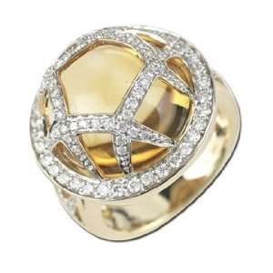   Rows of Brilliant Round Diamonds Atop Cabochon Citrine Ring Jewelry