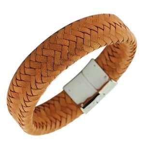    Stainless Steel Light Brown Leather Unisex Bracelet Jewelry