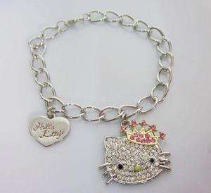 Lovely HELLO KITTY Pink Crown bow heart Pendant Bracelet eZ23 Best 