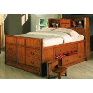    Oak Finish Chest Bed King Size Wood Bedroom Frame: Home & Kitchen