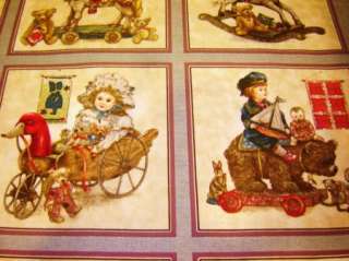 Fabric FROM THE ATTIC Antique Dolls Toys Postcard PANEL  