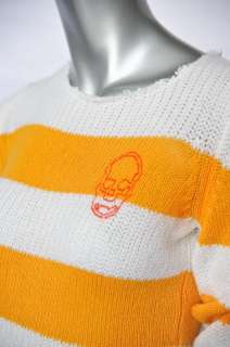 LUCIEN PELLAT FINET Orange+White Stripe Soft CASHMERE Knit SKULL 