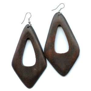Long Wooden Earrings   Hawaiian Style   Brown Earrings   Aprox. 3 1/2 