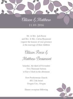 PURPLE WEDDING INVITATIONS AND RSVP WITH ENVELOPES  