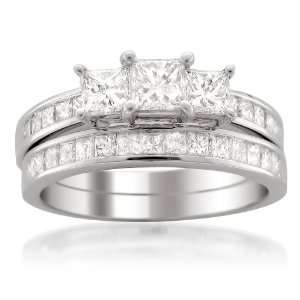   cut Three Stone Diamond Bridal Set Ring (2 cttw, H I, I1 I2): Jewelry