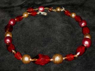 Gorgeous Vintage Red GIVRE Art Glass Bead & Baroque Pearl Necklace 