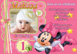 MINNIE MOUSE 1st FIRST ANY AGE BIRTHDAY INVITATIONS   