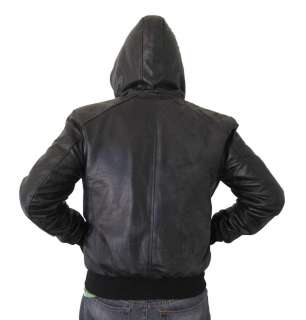 Mens Black A Grade Supple Leather Hooded Hoodie Jacket  