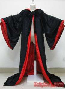 Black Red Cape Hooded Cloak Renaissance Robe Costumes  