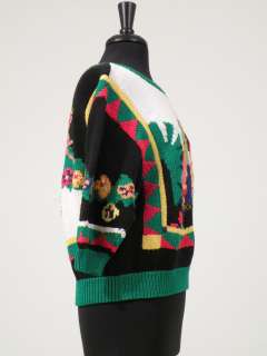 Vtg 80s BEREK Cardigan Sweater Unique FUN Hula Girl short sleeve green 