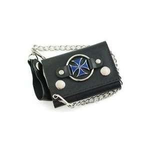  Black Leather Chain Wallet w/ Blue Iron Cross C116 