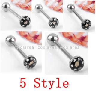   14G Stainless Steel Crystal Black Plastic Barbell Tongue Ring Piercing