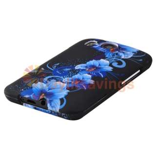 Blue Flower Case Cover+Privacy LCD+Charger For HTC Inspire 4G New 