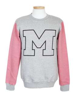 New M Graphic Contrast Sleeve Colorblock Sweatshirt Jumper L XL Gray 
