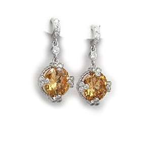    Golden Cubic Zirconia and Sterling Silver Drop Earrings: Jewelry