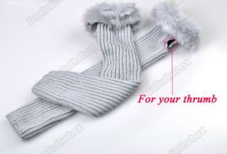 Womens New Fashion Arm Warmer Faux Fur Knit Fingerless Long Gloves 