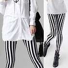 Fashion Chic Look Vertical Black&White Stripe Zebra Leggings Tights 