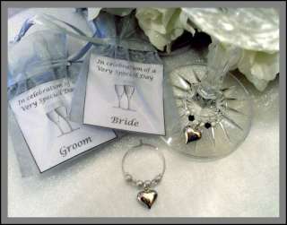 BRIDE AND GROOM WEDDING WINE GLASS CHARMS GIFT PRESENT  