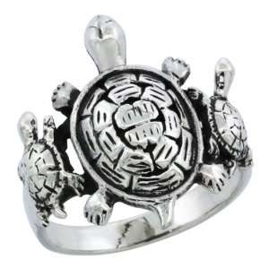   Silver Triple Turtle Ring, 13/16 in. (21 mm) wide, size 8 Jewelry