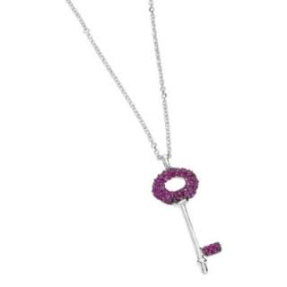 Sterling Silver Key Charm Pendant Necklace Ruby  