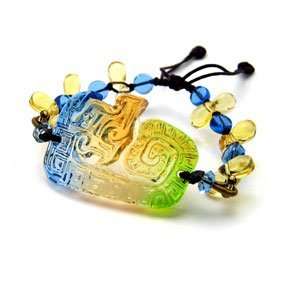  Liuli Ancient Dragon Symbol Glass Pendant Bracelet 