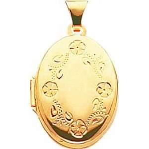    14K Yellow Gold Engraved Locket Pendant Jewelry New Jewelry