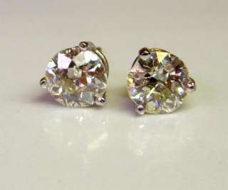   European Cut Diamond Earrings CLEAN 14k W Gold Martini Goblet Settin