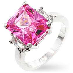 Silvertone Pink Emerald cut Cubic Zirconia Ring  Overstock