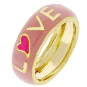  14K Gold Bonded Pink Love Enamel Ring: Jewelry